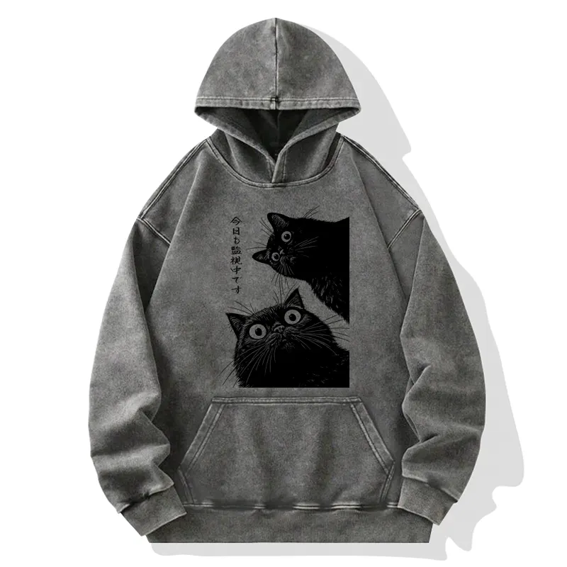 Tokyo-Tiger The Cat Is Watching Today Washed Hoodie