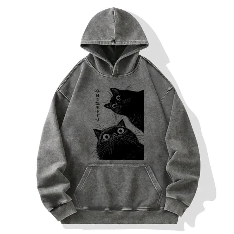 Tokyo-Tiger The Cat Is Watching Today Washed Hoodie