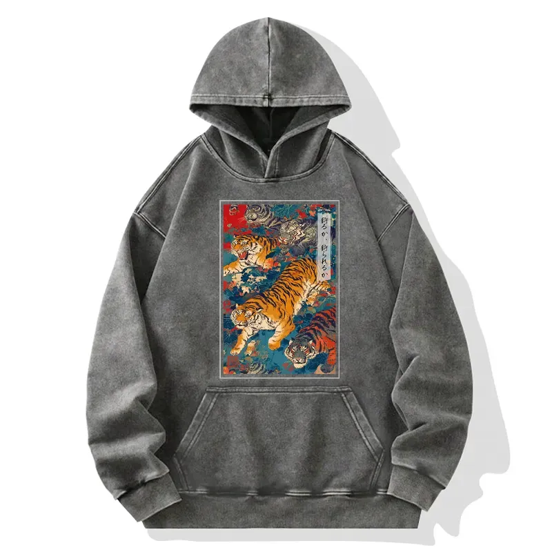 Tokyo-Tiger Retro Japanese Tigers Washed Hoodie