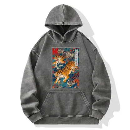 Tokyo-Tiger Retro Japanese Tigers Washed Hoodie
