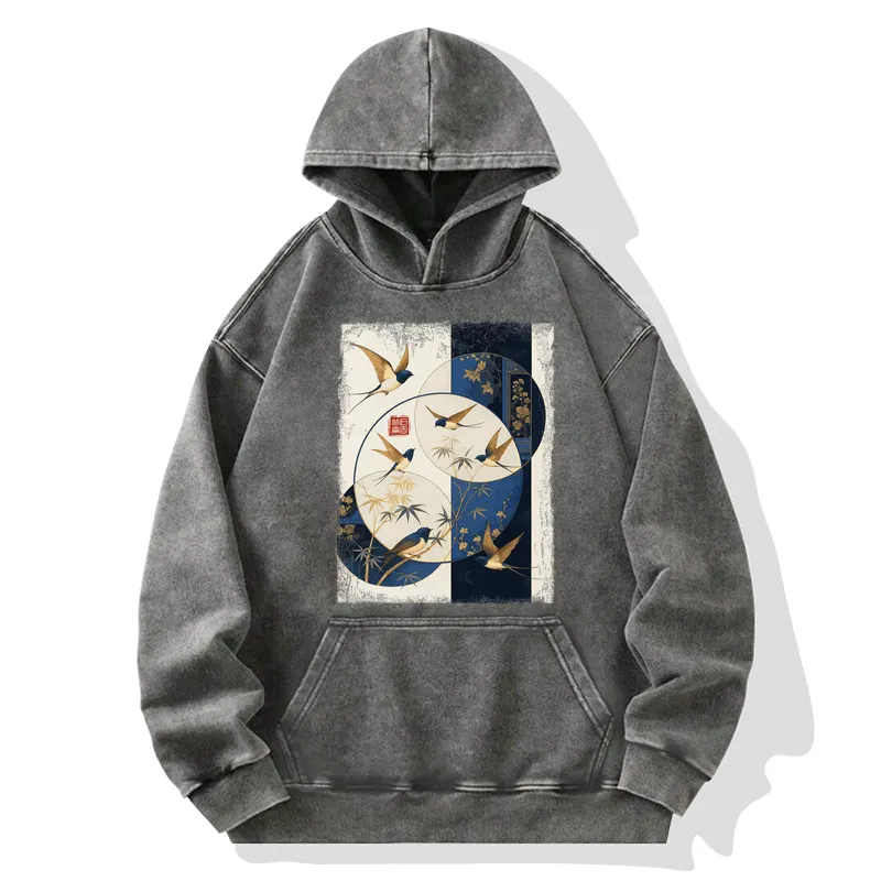 Tokyo-Tiger Swallows Among The Bamboo Washed Hoodie