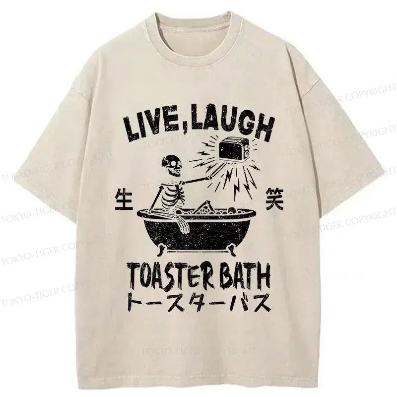 Tokyo-Tiger Funny Electric Shock Skeleton Washed T-Shirt
