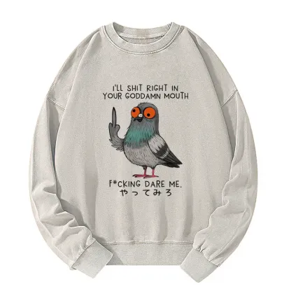 Tokyo-Tiger Angry Pigeon Funny Washed Sweatshirt