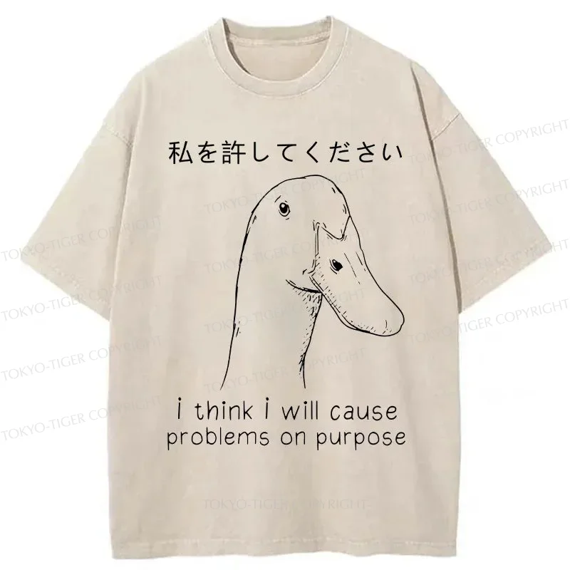 Tokyo-Tiger Stupid Goose Funny Washed T-Shirt
