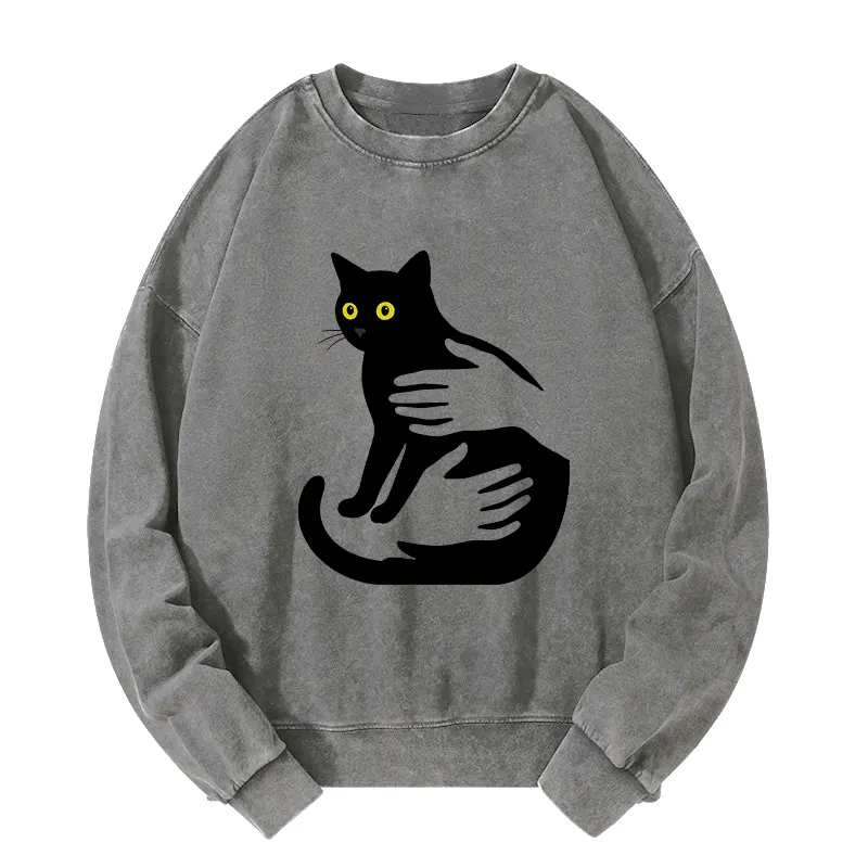 Tokyo-Tiger Hug A Black Cat Washed Sweatshirt