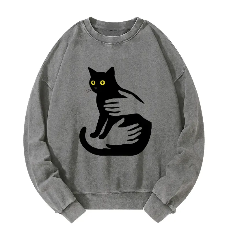 Tokyo-Tiger Hug A Black Cat Washed Sweatshirt