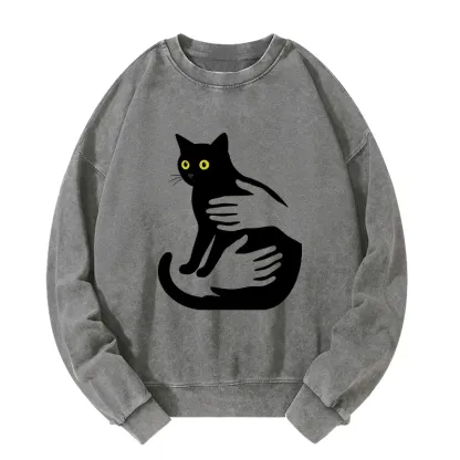 Tokyo-Tiger Hug A Black Cat Washed Sweatshirt