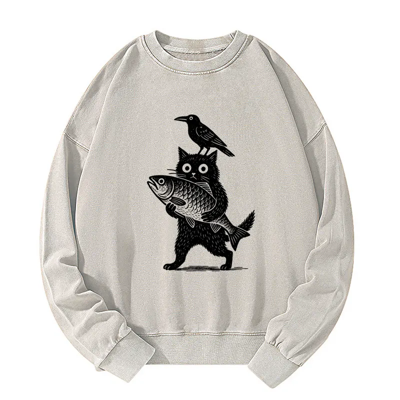 Tokyo-Tiger Black Animals Funny Washed Sweatshirt