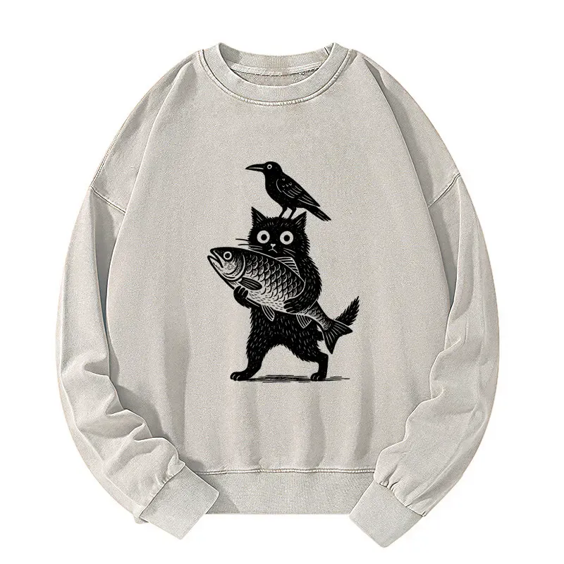 Tokyo-Tiger Black Animals Funny Washed Sweatshirt