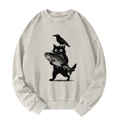 Tokyo-Tiger Black Animals Funny Washed Sweatshirt