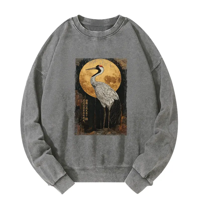 Tokyo-Tiger Vintage Japanese Crane Kanji Washed Sweatshirt