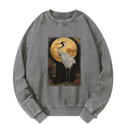 Tokyo-Tiger Vintage Japanese Crane Kanji Washed Sweatshirt
