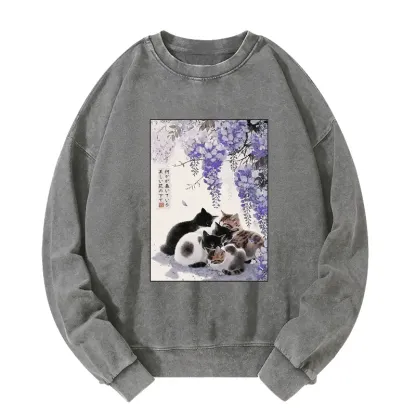 Tokyo-Tiger Cats plotting under the wisteria Washed Sweatshirt