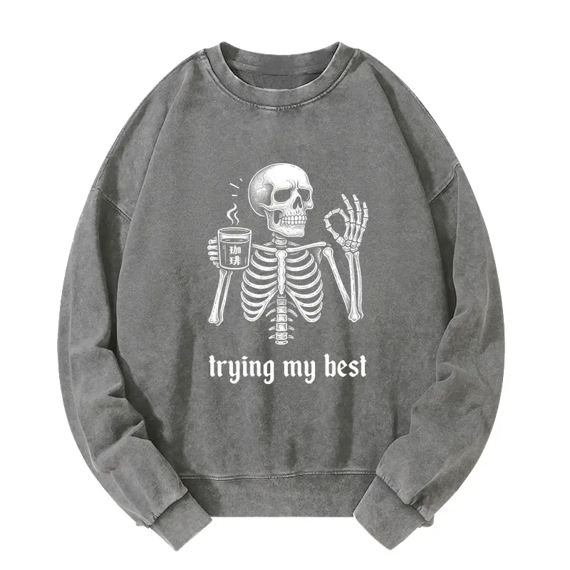 Tokyo-Tiger Skull Trying His Best Washed Sweatshirt