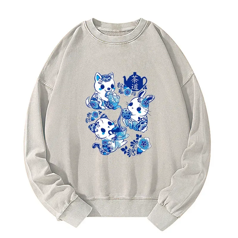 Tokyo-Tiger Blue And White Porcelain Washed Sweatshirt