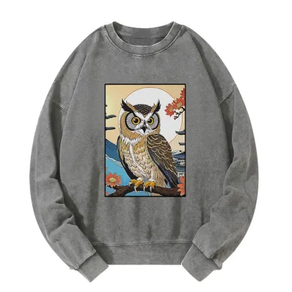Tokyo-Tiger Owl Ukiyo-e Washed Sweatshirt