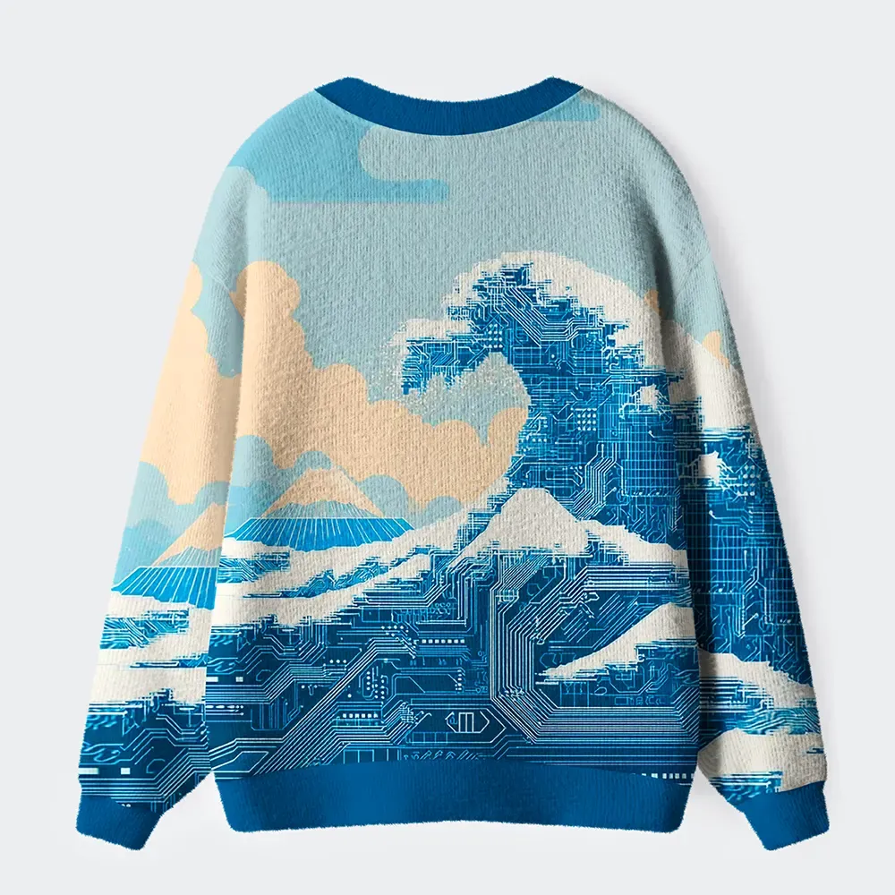 Tokyo-Tiger The Great Wave Of The Future Ugly Cardigan Sweater