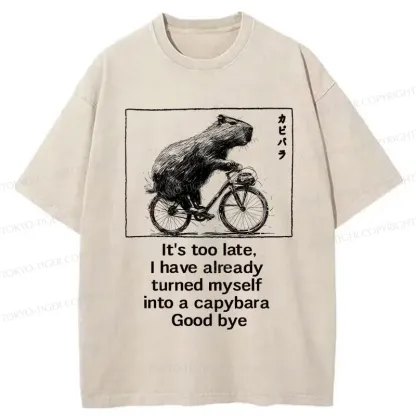 Tokyo-Tiger Funny Capybara Riding A Bicycle Washed T-Shirt