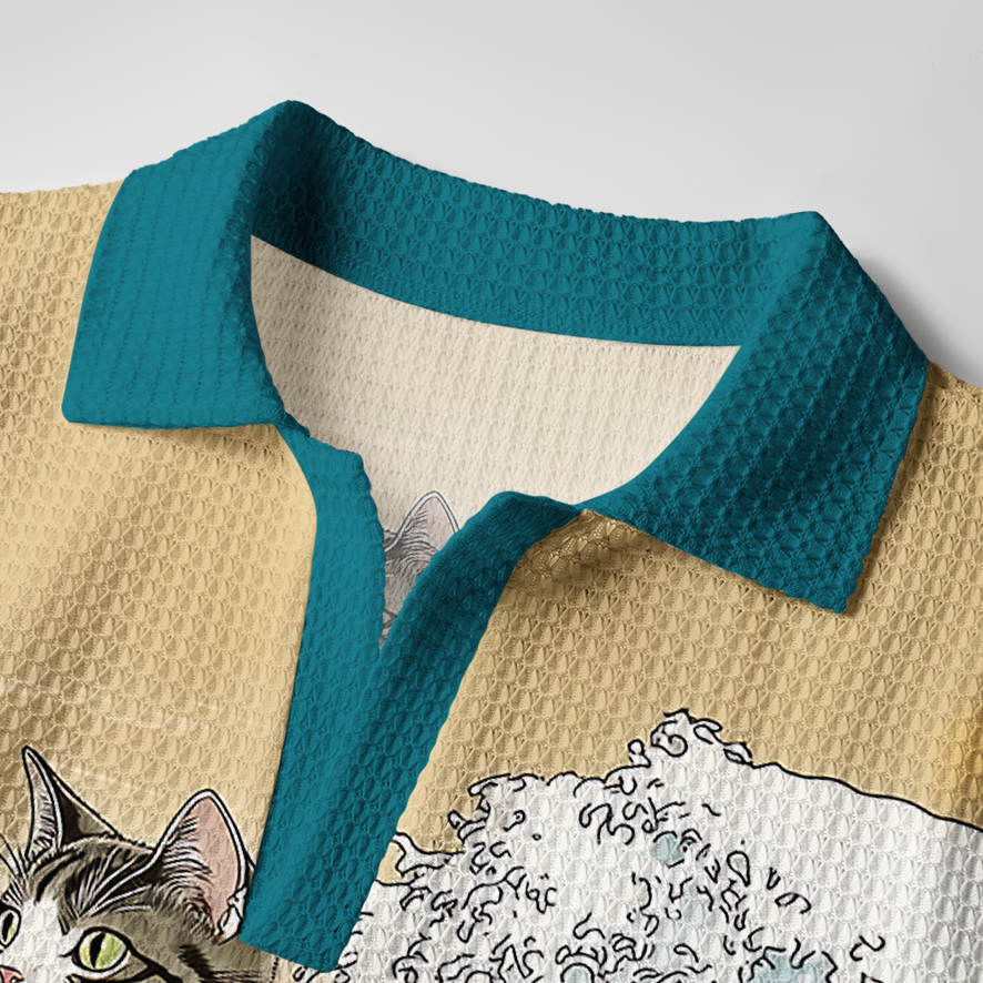 Tokyo-Tiger Cat Surfing Crochet Polo Shirt