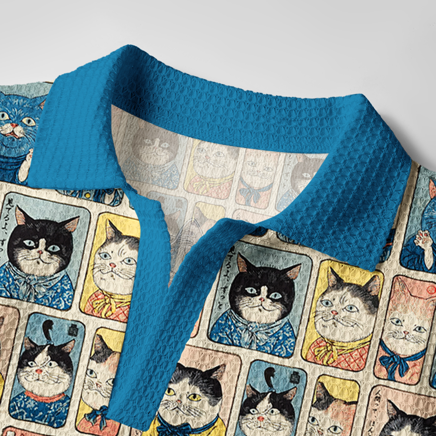 Tokyo-Tiger Many Cats Are Watching You Crochet Polo Shirt