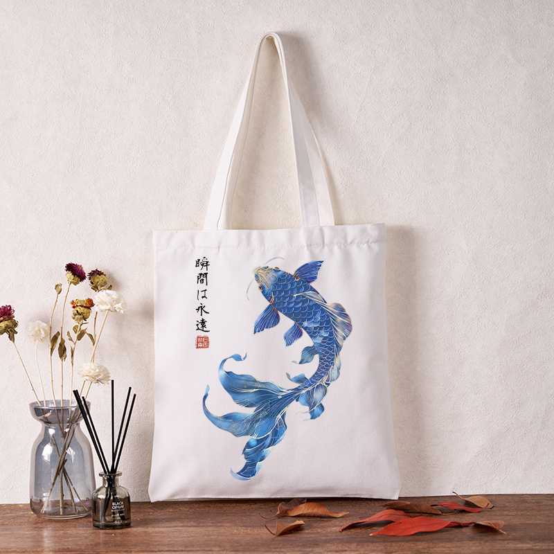 Tokyo-Tiger Lucky Blue Koi Fish Art Tote Bag