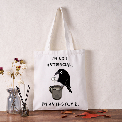 Tokyo-Tiger Cool Crow Sips Calm Coffee Alone Tote Bag