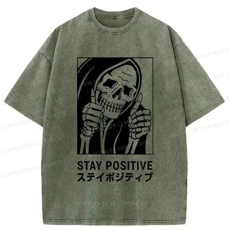 Tokyo-Tiger Stay Positive Skeleton Washed T-Shirt Sale Tokyo-Tiger Stay Positive Skeleton Washed T-Shirt Sale