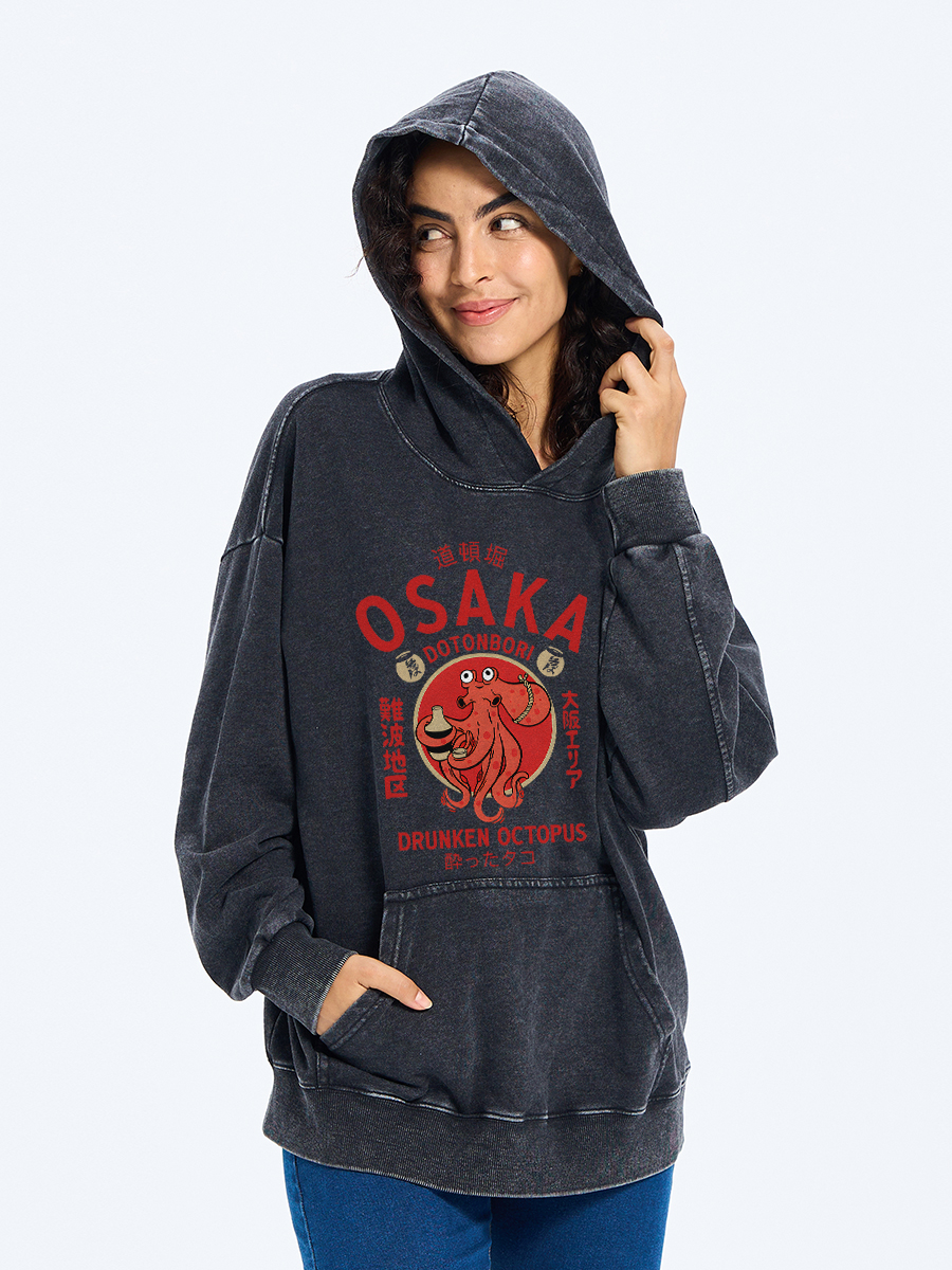 Tokyo-Tiger Drunken Octopus Japan Washed Hoodie