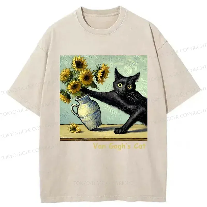 Tokyo-Tiger Van Gogh's Naughty Cat Washed T-Shirt