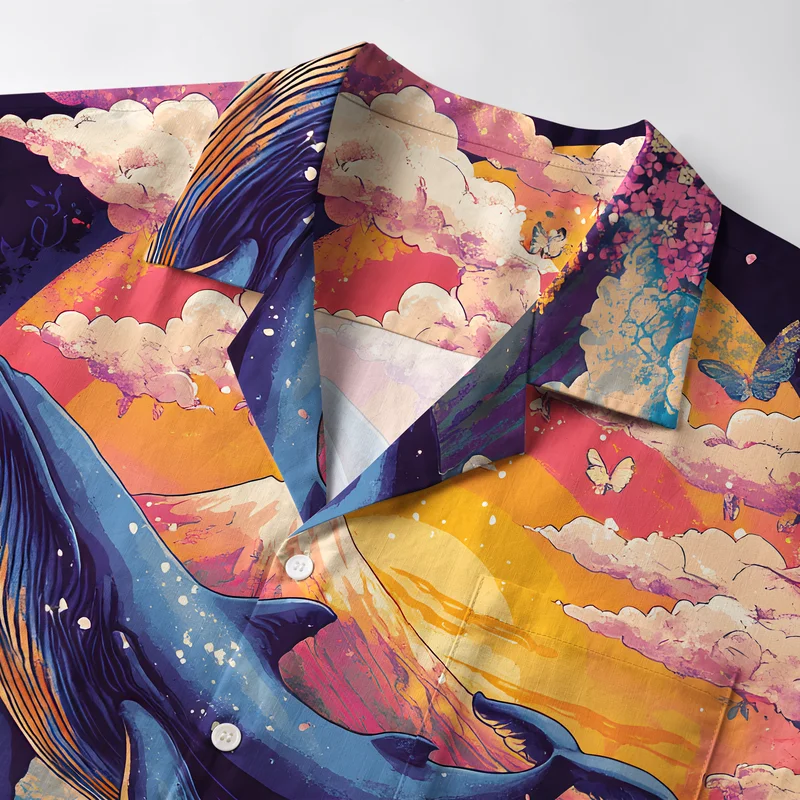 Tokyo-Tiger Whale Over The Sea Of Flowers Aloha Hawaiian Shirt