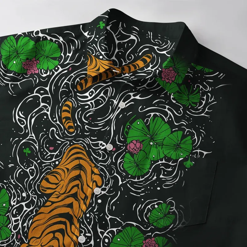 Tokyo-Tiger Fierce Tiger In The Pond Button-up Shirt