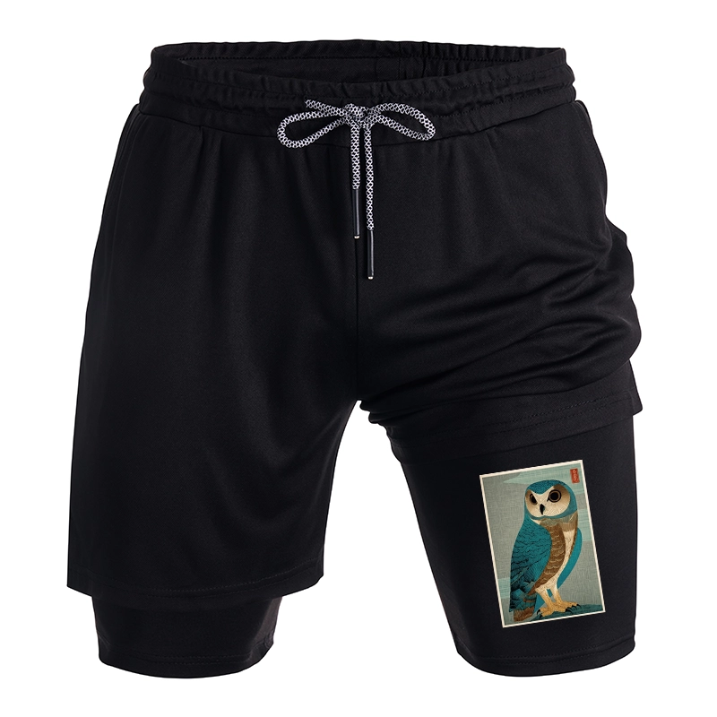 Tokyo-Tiger Vintage Owl Woodblock Art Training Shorts