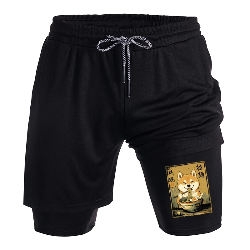Tokyo-Tiger Happy Shiba Eating Ramen Training Shorts