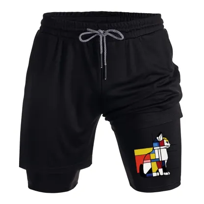 Tokyo-Tiger Geometric Cat Art In Primary Colors Training Shorts