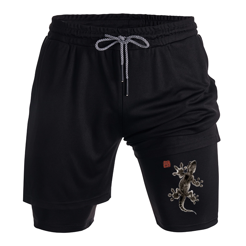 Tokyo-Tiger Minimal Asian Ink Brush Gecko Vibe Training Shorts