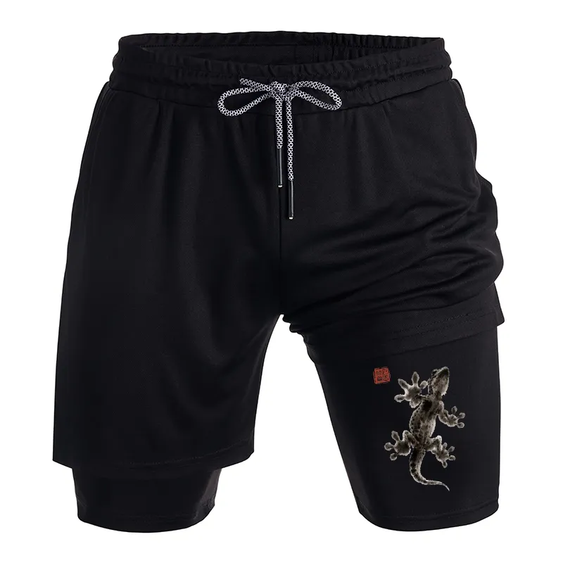 Tokyo-Tiger Minimal Asian Ink Brush Gecko Vibe Training Shorts