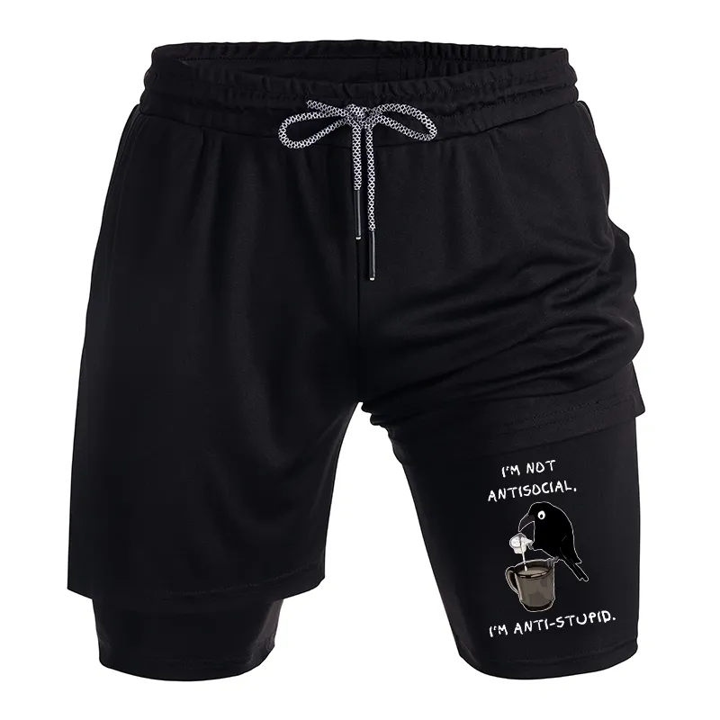 Tokyo-Tiger Cool Crow Sips Calm Coffee Alone Training Shorts