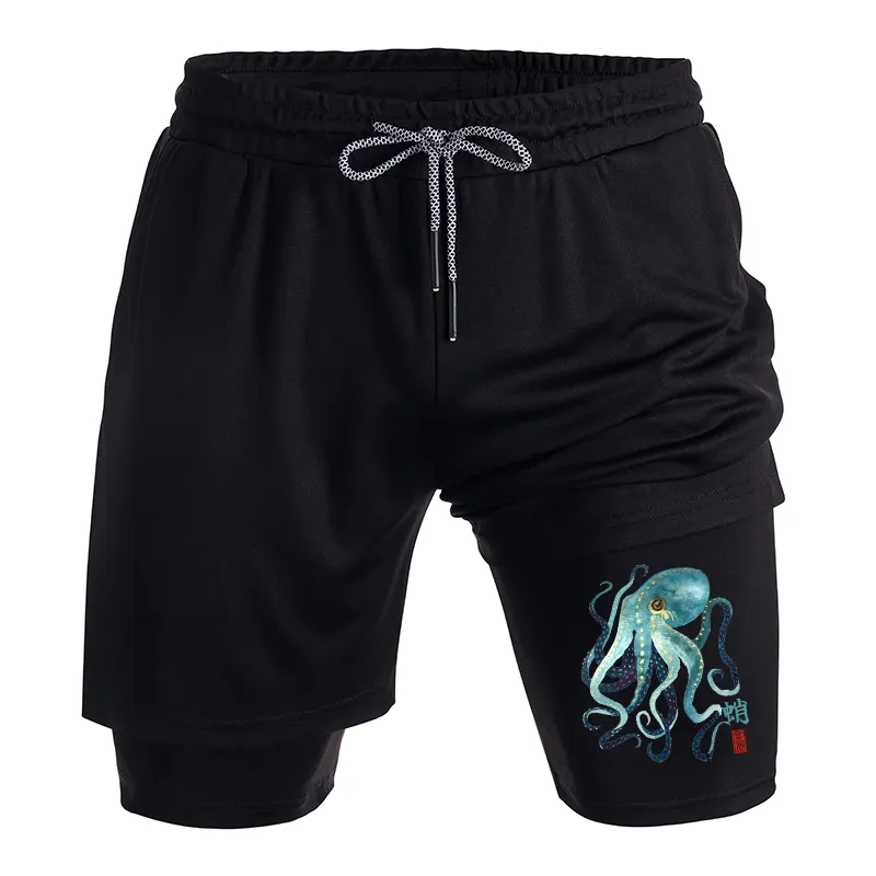 Tokyo-Tiger Soft Watercolor Octopus Japanese Art Training Shorts