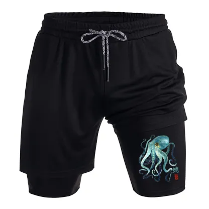 Tokyo-Tiger Soft Watercolor Octopus Japanese Art Training Shorts
