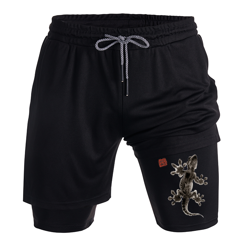 Tokyo-Tiger Minimal Asian Ink Brush Gecko Vibe Training Shorts