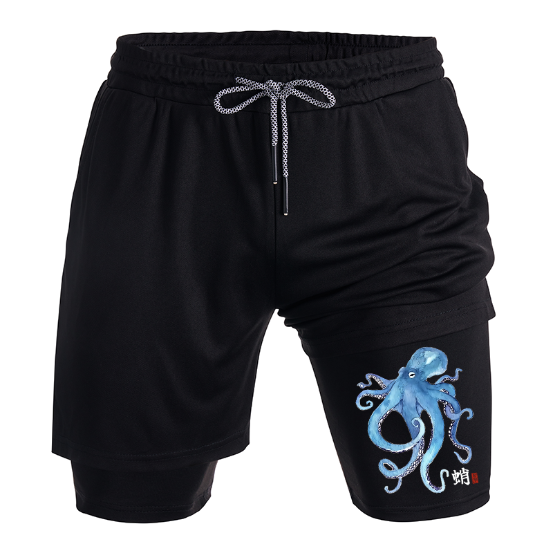 Tokyo-Tiger Watercolor Blue Octopus Training Shorts