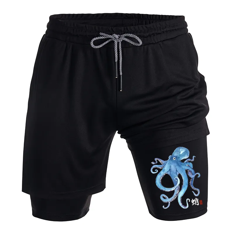 Tokyo-Tiger Watercolor Blue Octopus Training Shorts