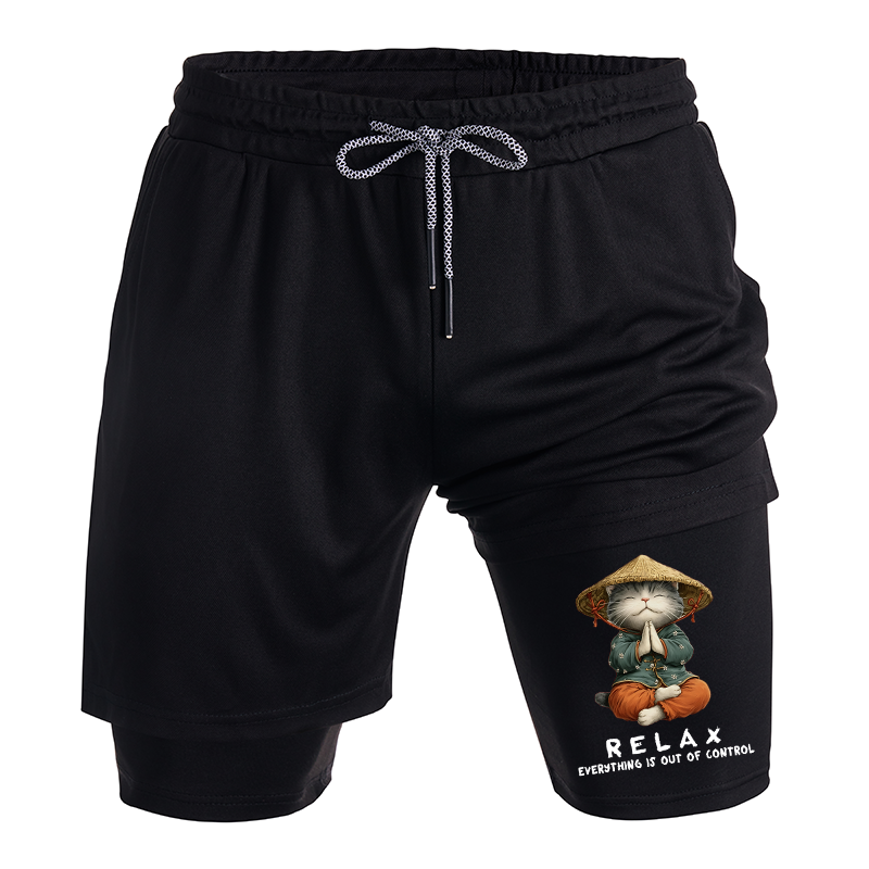 Tokyo-Tiger Zen Relax Cat Graphic Training Shorts