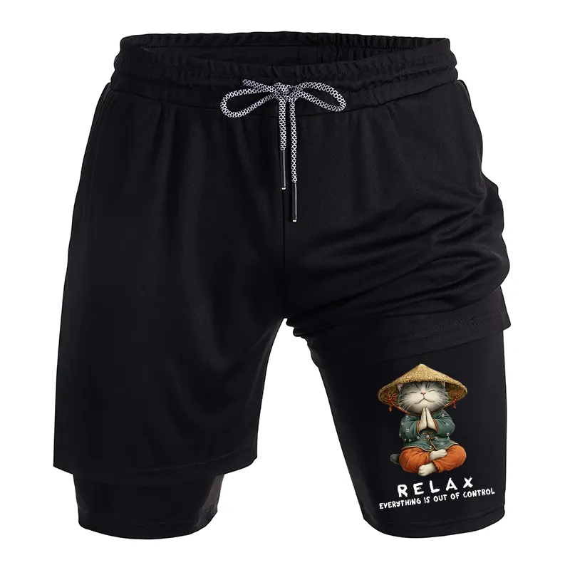 Tokyo-Tiger Zen Relax Cat Graphic Training Shorts