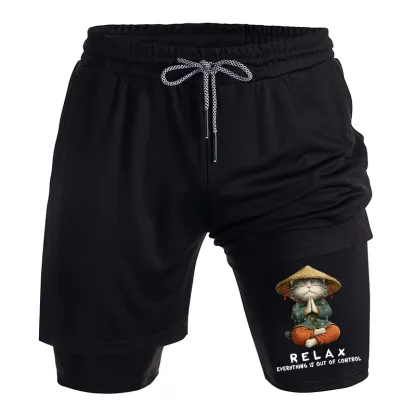 Tokyo-Tiger Zen Relax Cat Graphic Training Shorts
