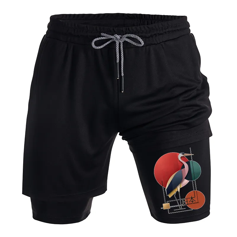 Tokyo-Tiger Geometric Crane Art Training Shorts