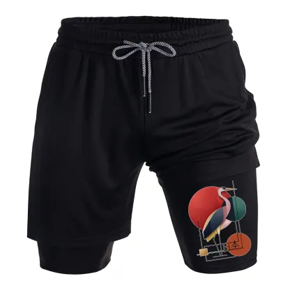 Tokyo-Tiger Geometric Crane Art Training Shorts