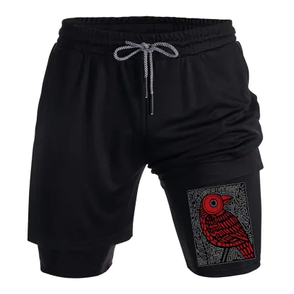Tokyo-Tiger Retro Woodblock Bird Training Shorts