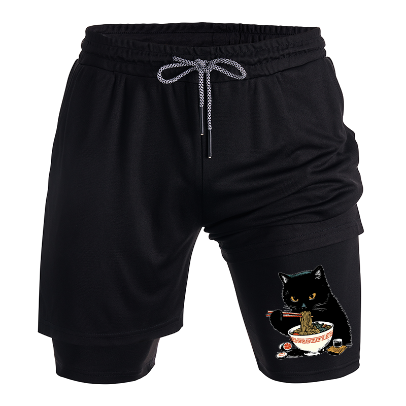Tokyo-Tiger Cat Eating Favorite Ramen Training Shorts