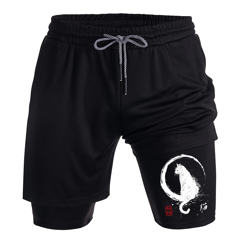 Tokyo-Tiger Retro Japanese Black Cat Training Shorts